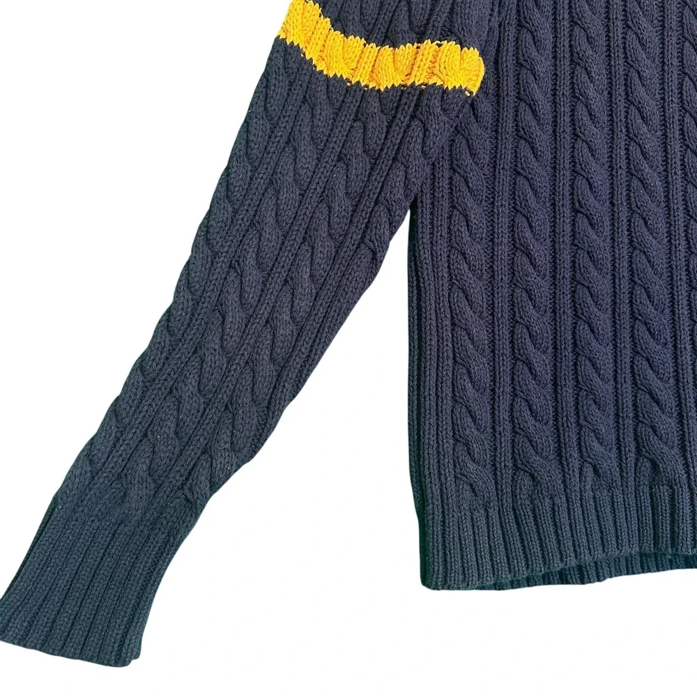Polo Jeans Co Ralph Lauren Cable Knit Sweater Mens XL Navy Yellow Stripe Vintage